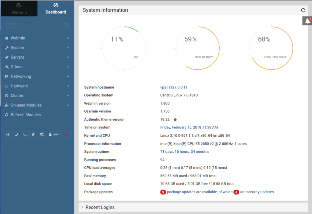 webmin dashboard look