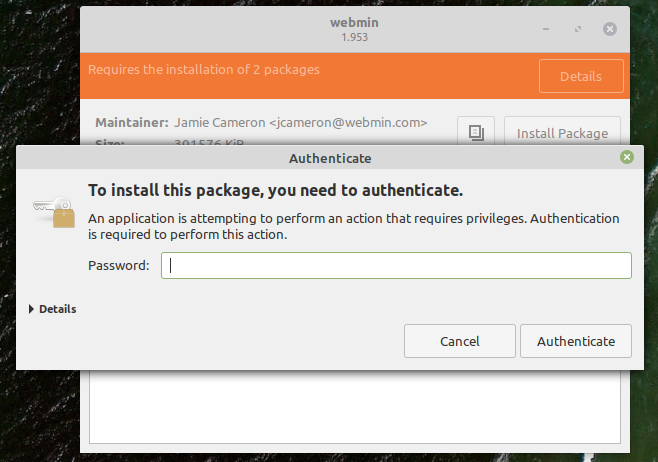 give permission to the webmin installer