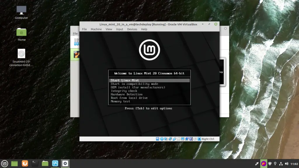 You will see linux mint boot menu , now select Start Linux MInt using keyboard arrow keys and press Enter.