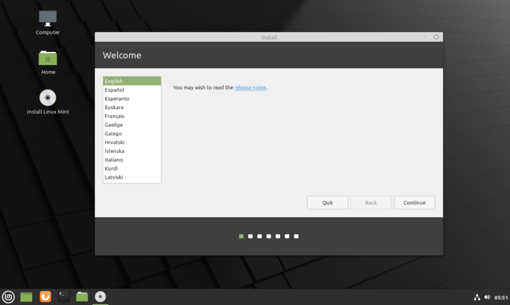Choose language for your linux mint installation
