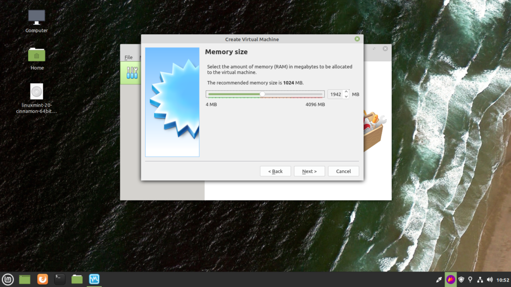 NOw drag the bar and allocate RAM to our virtual machine.