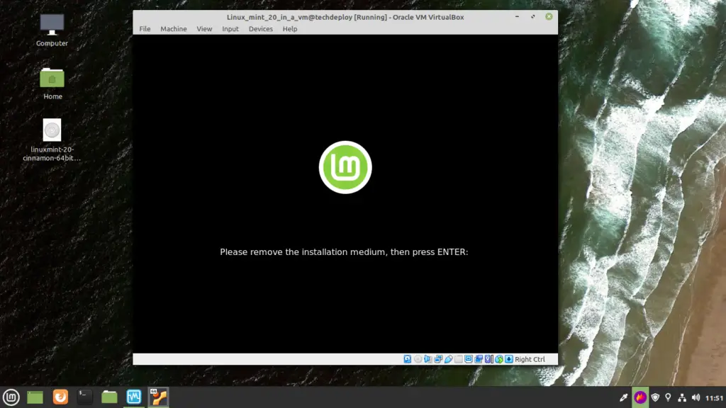 Power off linux mint by closing the virtual environment.