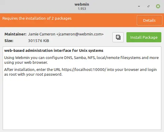 webmin installer on linux mint 20