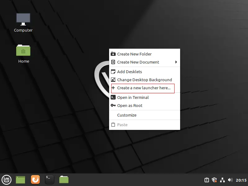 go to the linux desktop, right click and select Create a new launcher here...