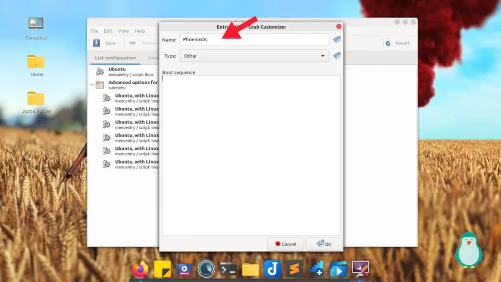 new entry in grub customizer