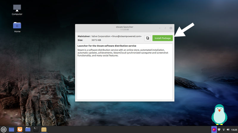 click install to install steam on linux mint 20