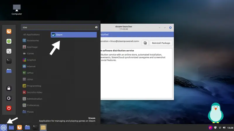 launch steam from linux mint menu