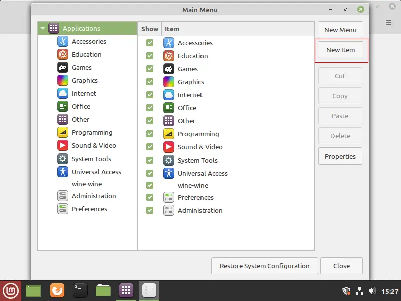 add a new item to the linux mint menu.