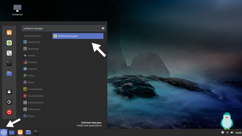 launch software manager from mint menu