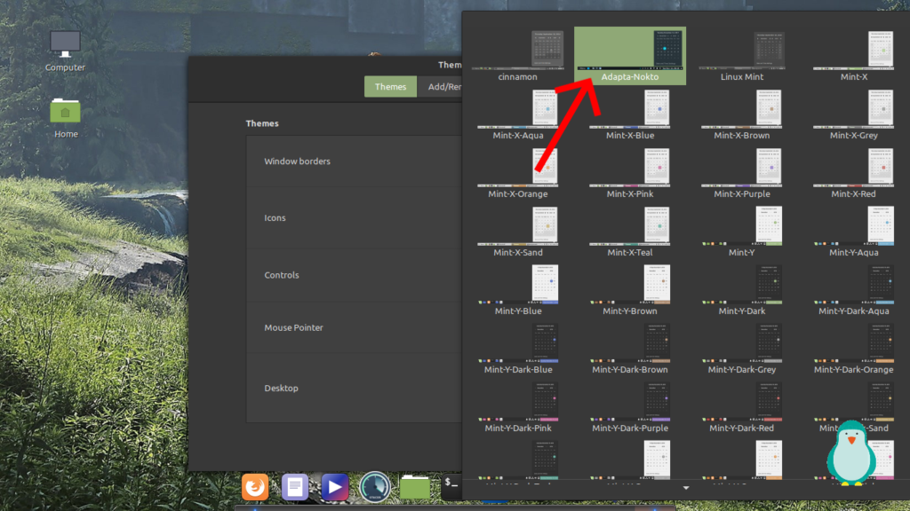 choose a theme for linux mint by clicking on it.