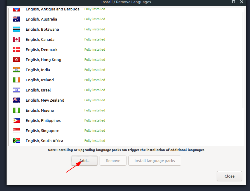 select a language and click Add