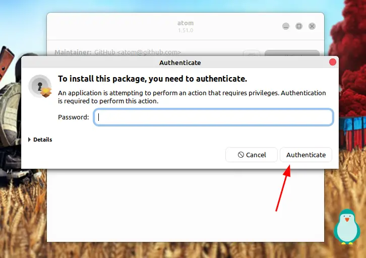 fill in your password to authenticate