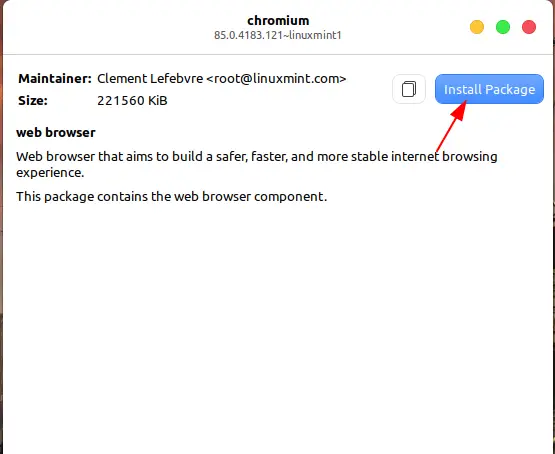 CLick on Install Package to insall chromium