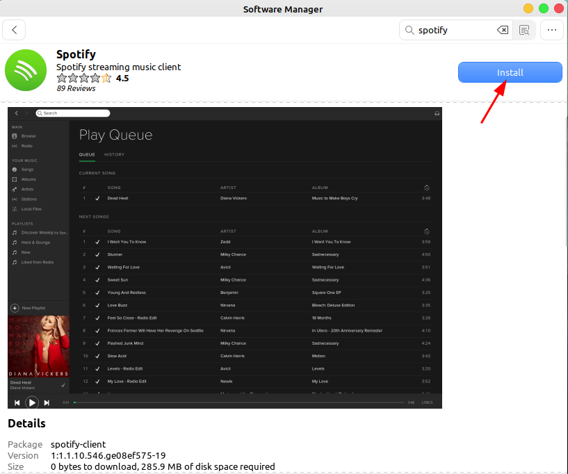 click on Install button to install Spotify