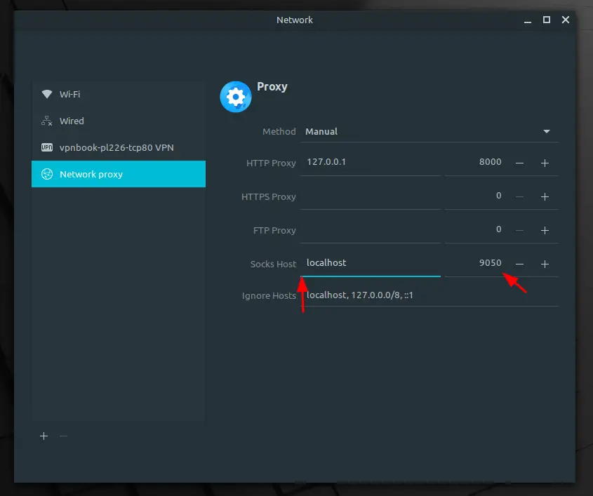 fill localhost in Socks Host and 9050 in port