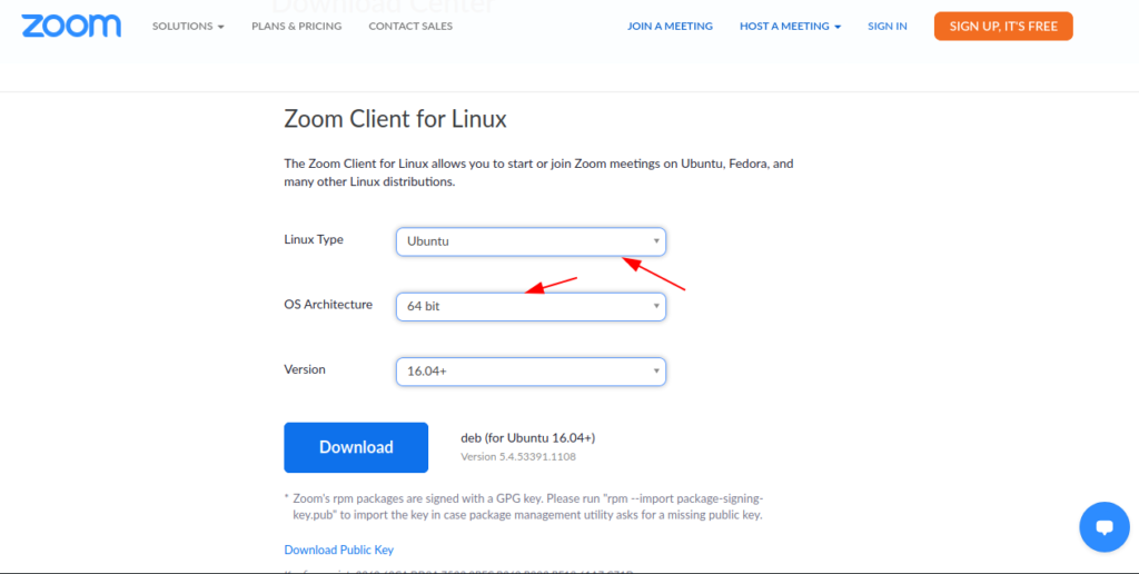 zoom download linux