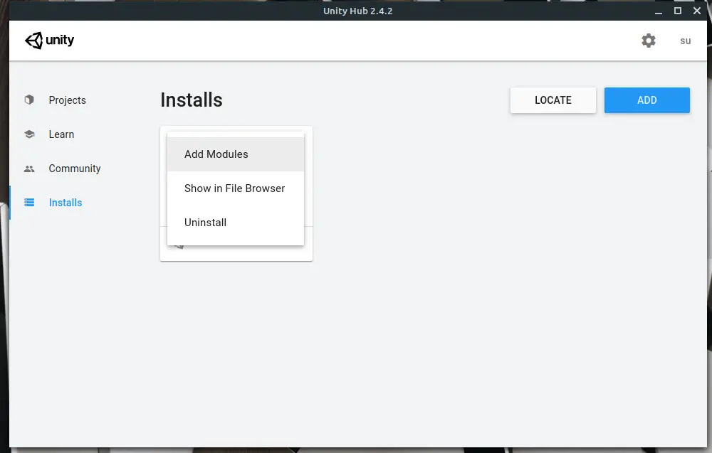 install additional modules in unity