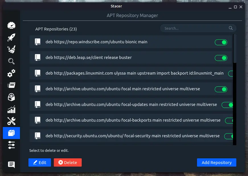 apt repository manager for linux using stacer