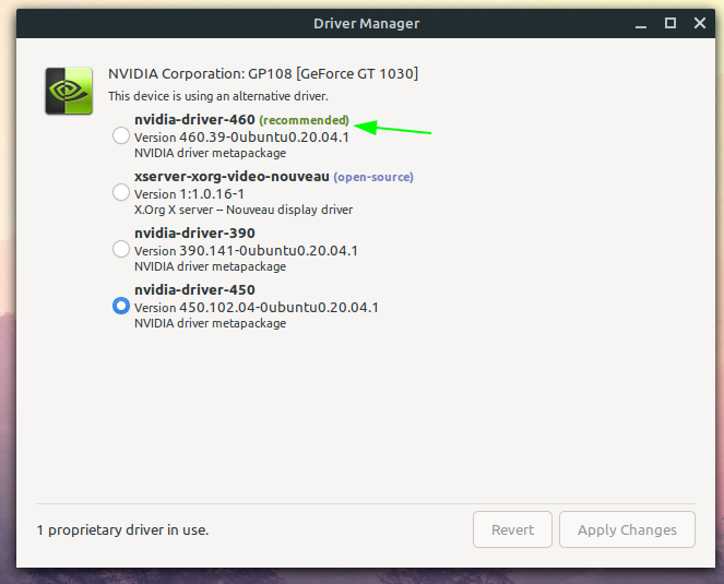 install the recommended nvidia driver