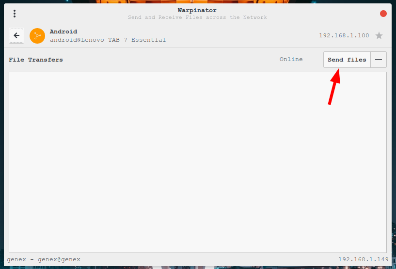 sending files using warpinator