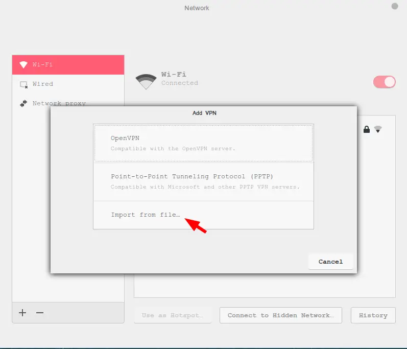 import openvpn connection settings from a file